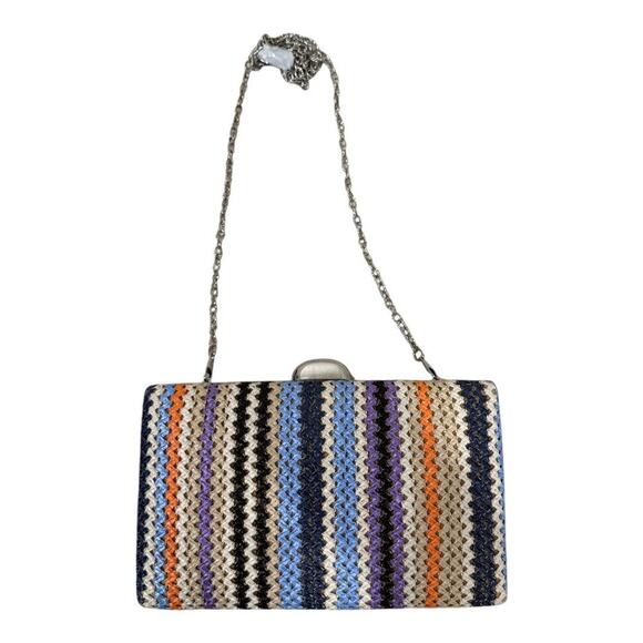 🌈✨ Woven Stripe Clutch Bag w/ Chain Strap 🧵🎉 - Picture 1 of 6